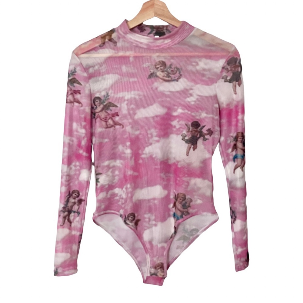 Sheer Bodysuit pink with angels size M